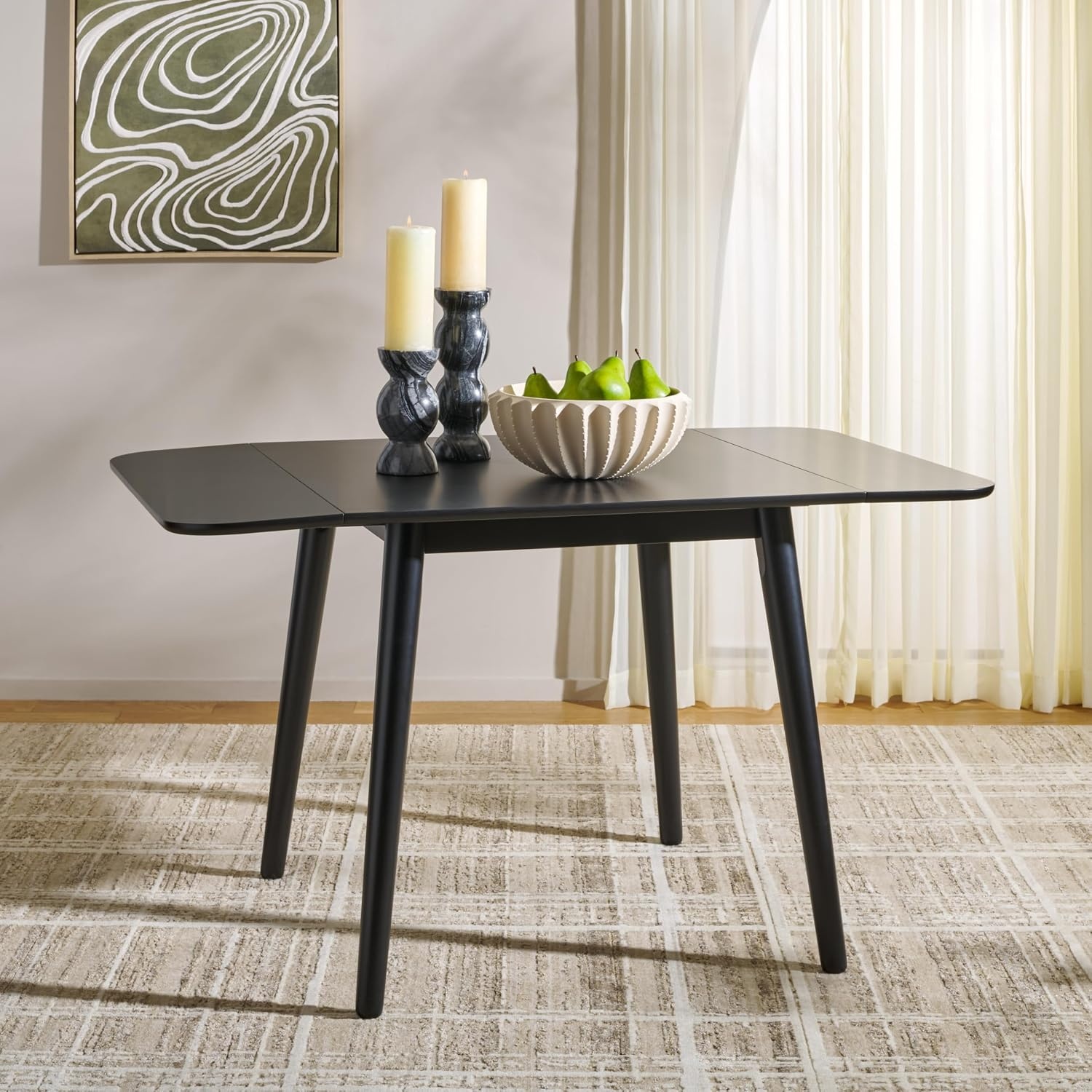 image:imageSAFAVIEH Home Collection Damarius White Washed Solid Wood Drop Leaf Dining Table SpaceSaving Modern Design Seats up to 4 DTB8501BMatte Black