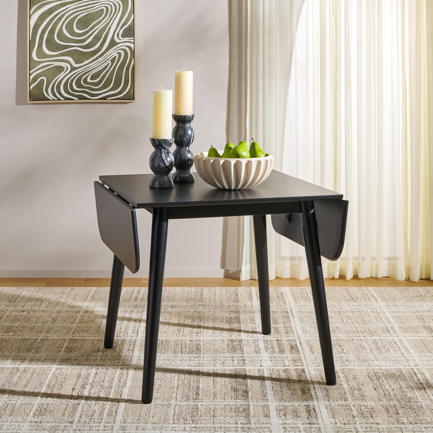 image:imageSAFAVIEH Home Collection Damarius White Washed Solid Wood Drop Leaf Dining Table SpaceSaving Modern Design Seats up to 4 DTB8501BMatte Black