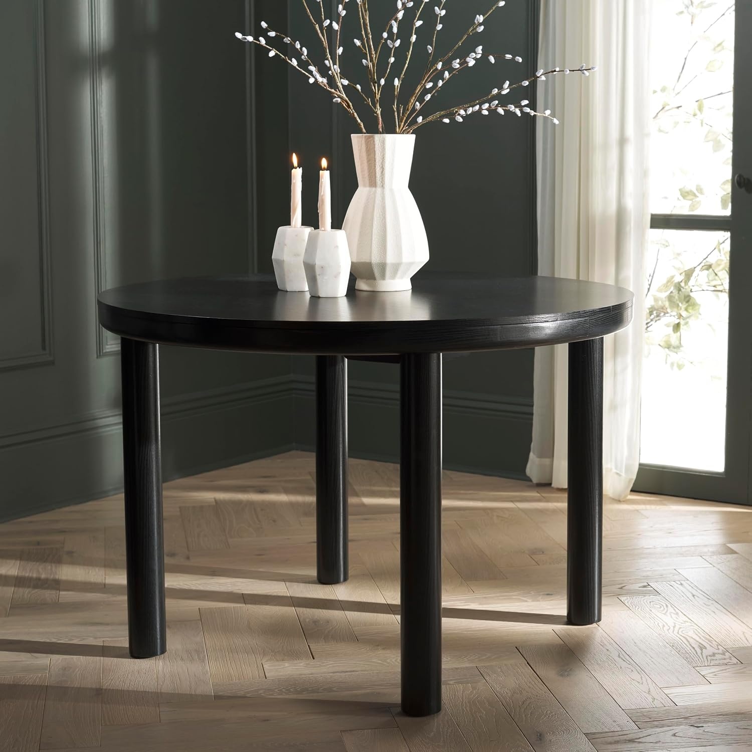 image:imageSAFAVIEH Home Collection Detroitee Black Round Dining Table Modern Wooden Design Seats up to 4 DTB6400BBlack