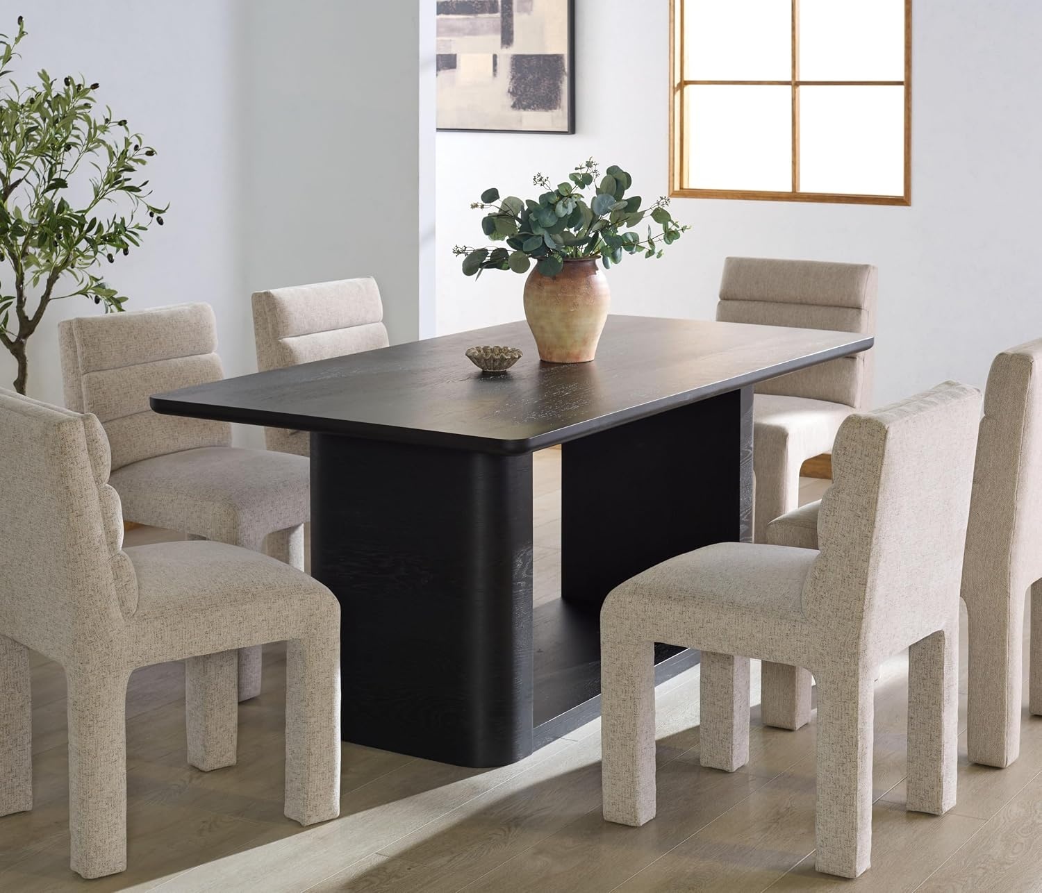 image:imageSAFAVIEH Home Collection Howard Natural Oak Wood Dining Table Modern Rectangle Pedestal Base Contemporary Design SFV7250ABlack
