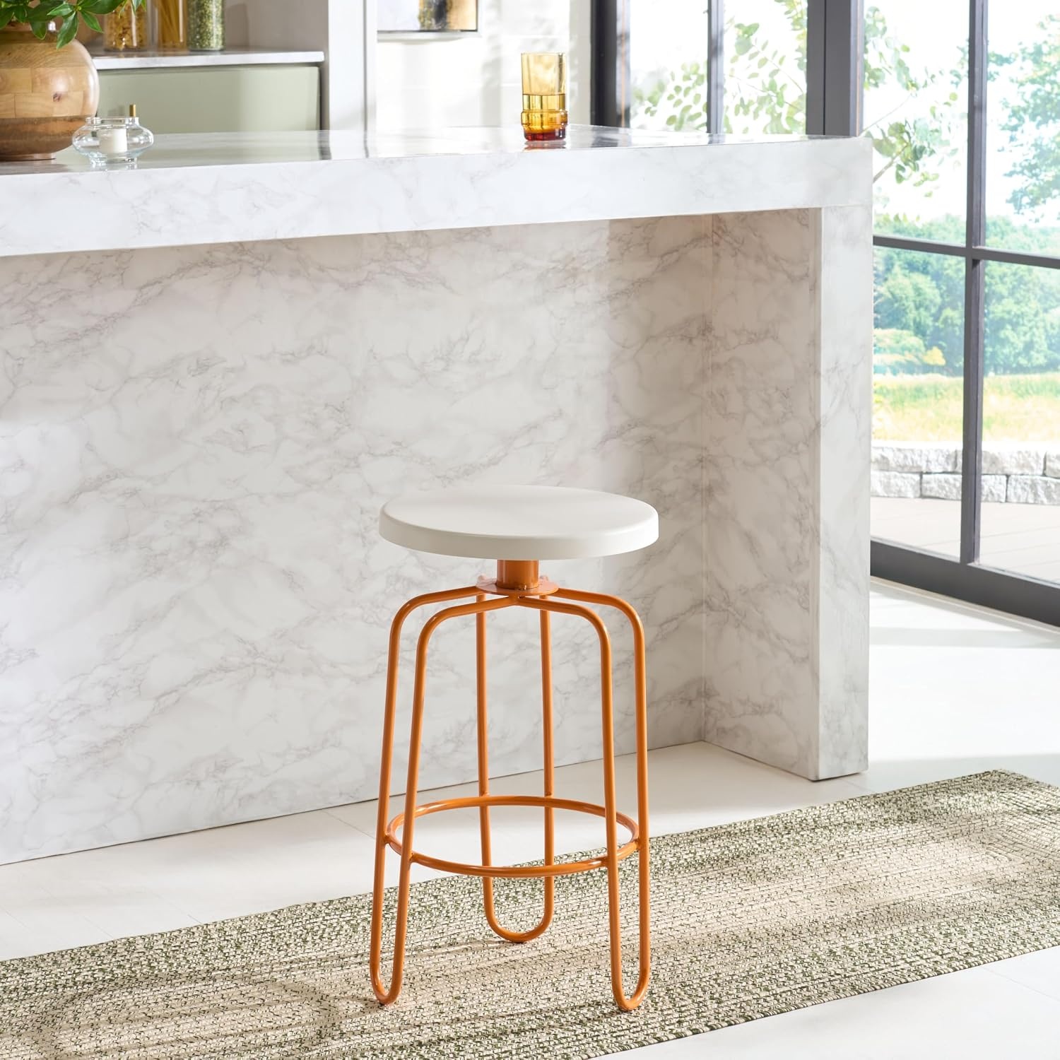 image:imageSAFAVIEH Home Collection Osamu Cream amp Orange 25Inch Round Top Counter Stool Modern Metal Base Fully Assembled FOX3257ACreamOrange