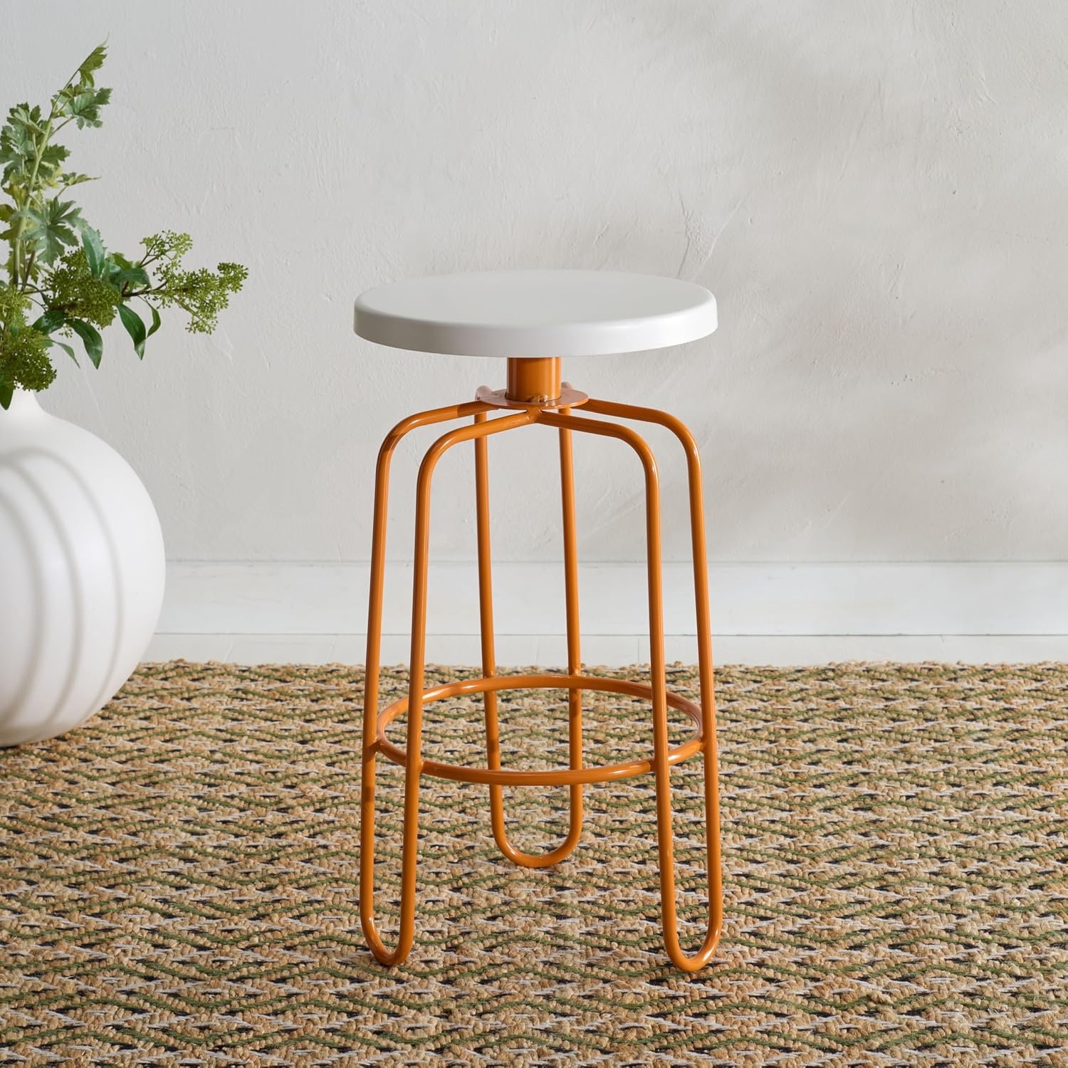 image:imageSAFAVIEH Home Collection Osamu Cream amp Orange 25Inch Round Top Counter Stool Modern Metal Base Fully Assembled FOX3257ACreamOrange
