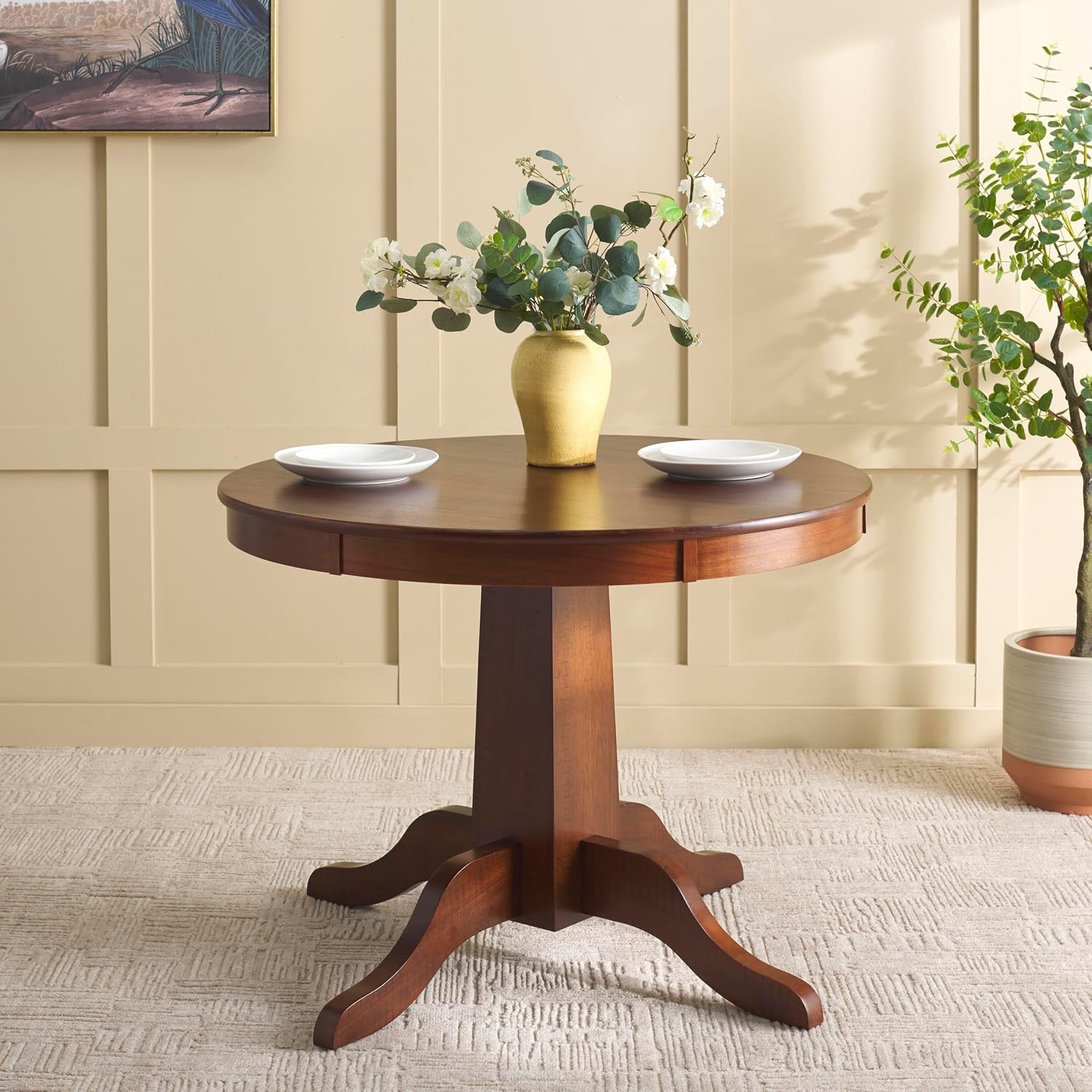 image:imageSAFAVIEH Home Collection Sergio Rustic Cafe Brown Round Dining Table Traditional Pedestal Design Seats up to 4 DTB9215ARustic Cafe