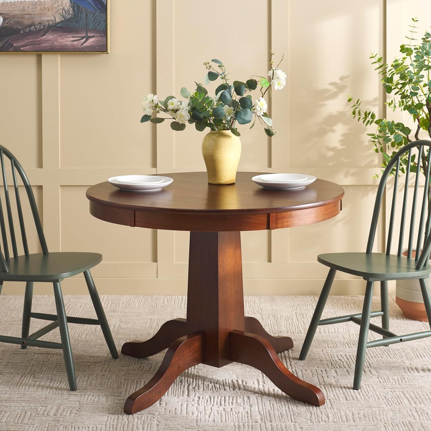 image:imageSAFAVIEH Home Collection Sergio Rustic Cafe Brown Round Dining Table Traditional Pedestal Design Seats up to 4 DTB9215ARustic Cafe