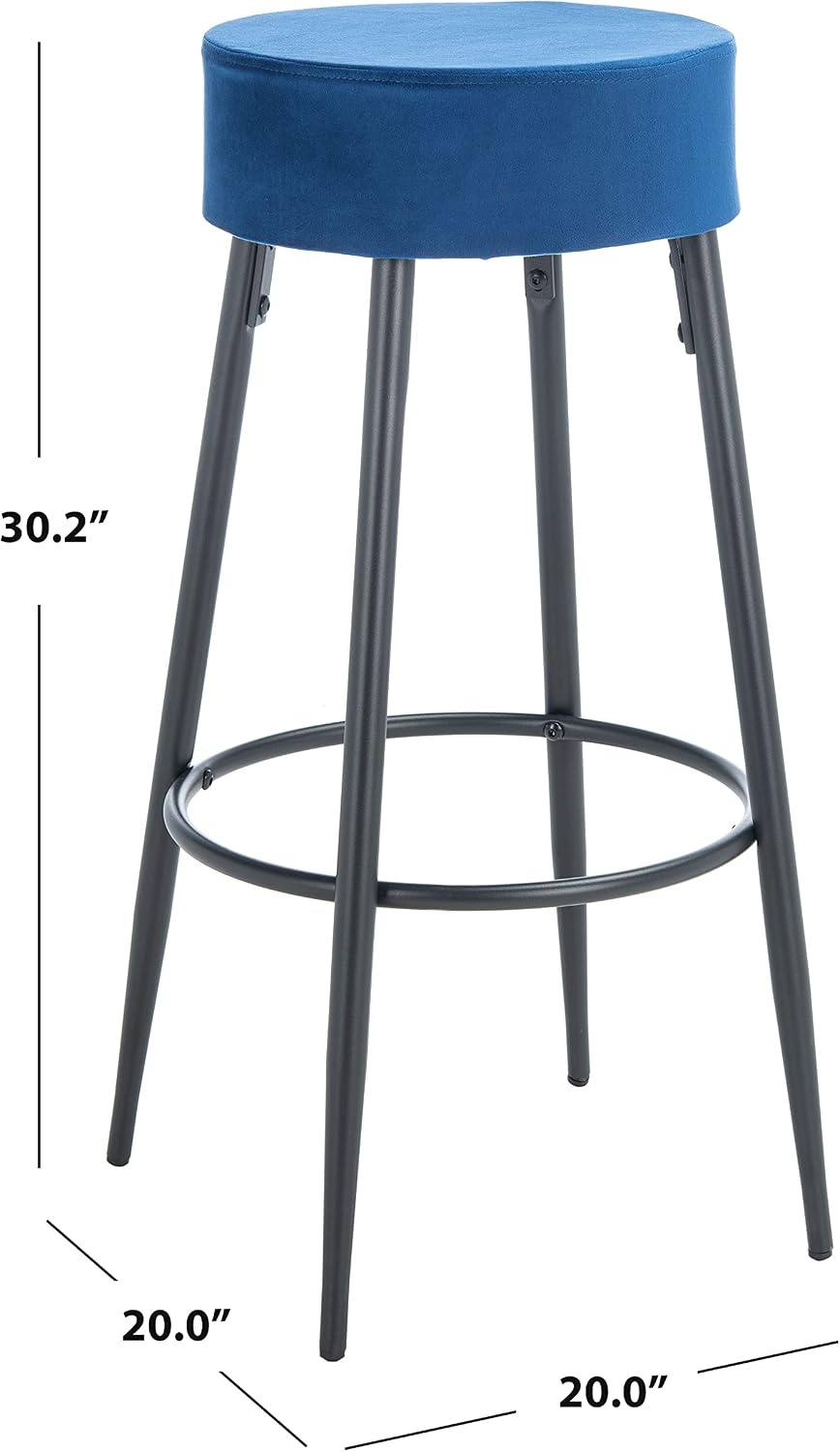 image:imageSAFAVIEH Home Collection Bohden Navy VelvetBlack 24inch Round Kitchen Breakfast Nook Island Dining Pub Bar StoolNavy Black