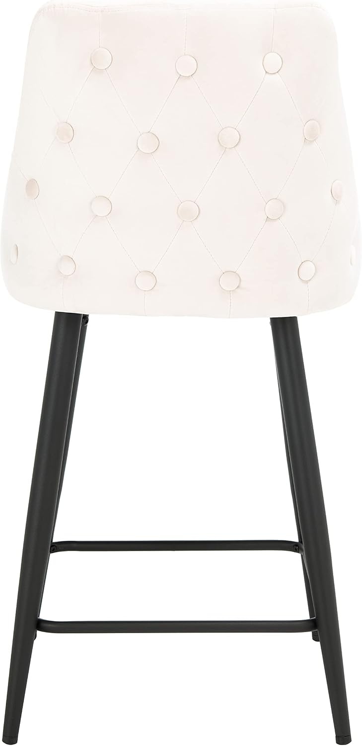 image:imageSAFAVIEH Home Collection Kelsey Shale VelvetBlack 24inch Kitchen Breakfast Nook Island Dining Pub Counter StoolBeige Black