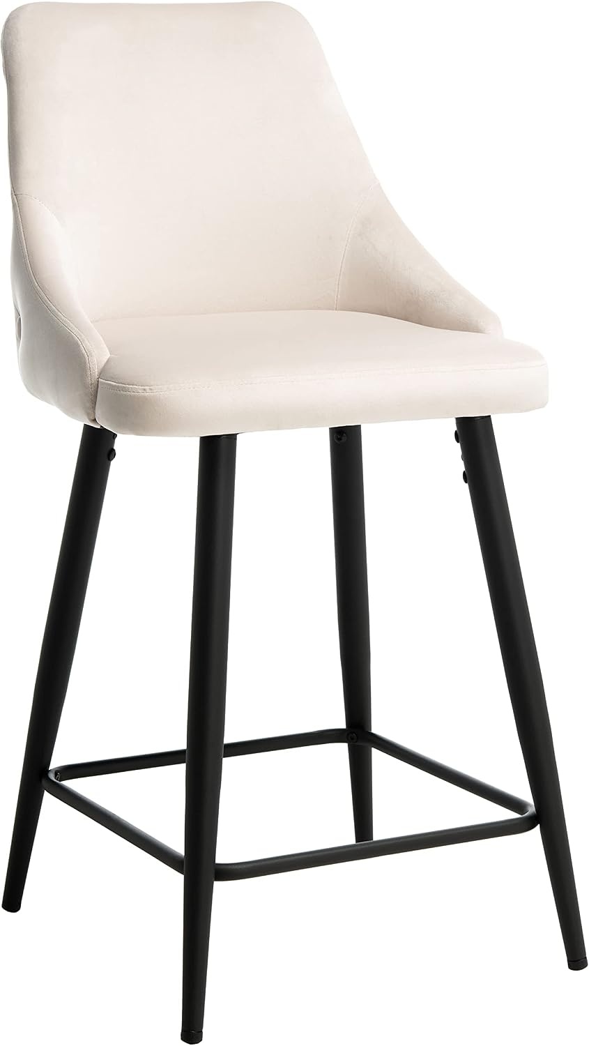 image:imageSAFAVIEH Home Collection Kelsey Shale VelvetBlack 24inch Kitchen Breakfast Nook Island Dining Pub Counter StoolBeige Black