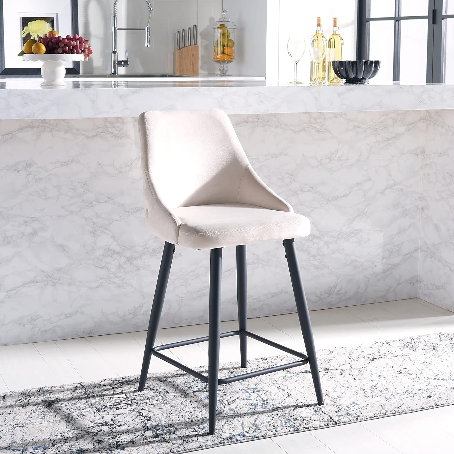 image:imageSAFAVIEH Home Collection Kelsey Shale VelvetBlack 24inch Kitchen Breakfast Nook Island Dining Pub Counter StoolBeige Black