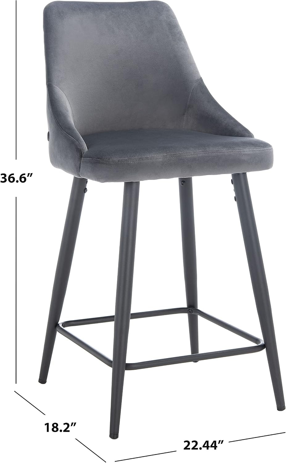 image:imageSAFAVIEH Home Collection Kelsey Shale VelvetBlack 24inch Kitchen Breakfast Nook Island Dining Pub Counter StoolShale Black