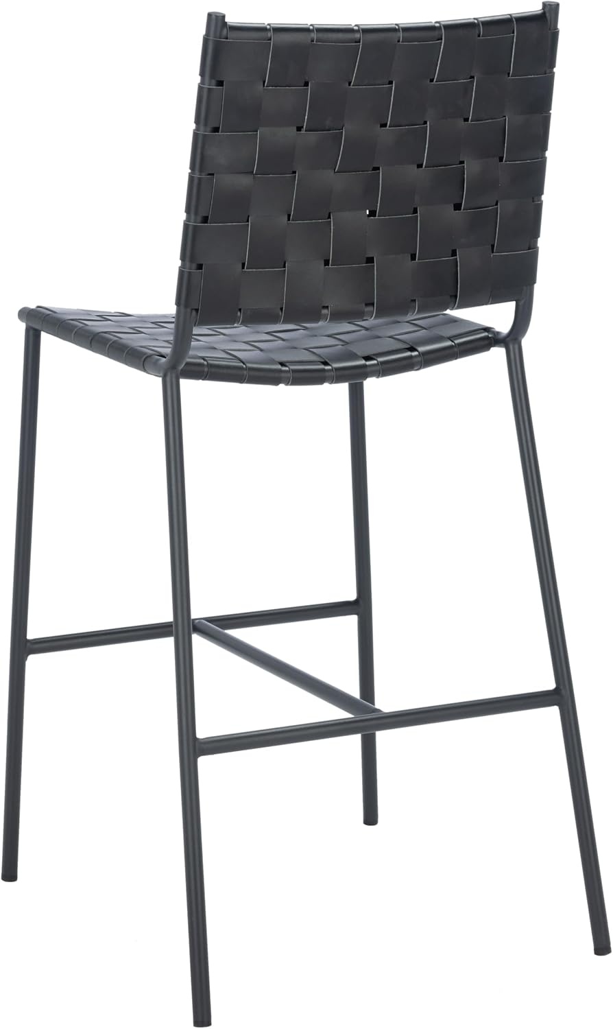 image:imageSAFAVIEH Home Collection Olenna Cognac Woven LeatherSilver 26inch Kitchen Island Breakfast Nook Counter Stool Fully AssembledBlack
