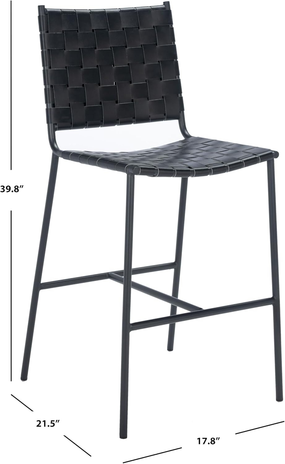 image:imageSAFAVIEH Home Collection Olenna Cognac Woven LeatherSilver 26inch Kitchen Island Breakfast Nook Counter Stool Fully AssembledBlack