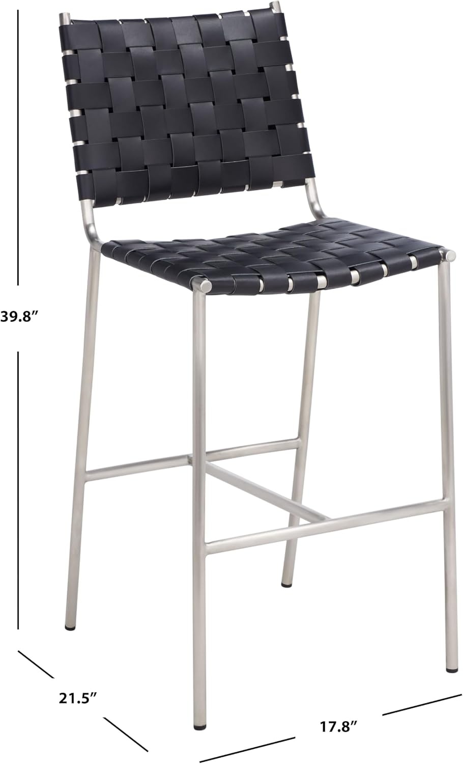 image:imageSAFAVIEH Home Collection Olenna Cognac Woven LeatherSilver 26inch Kitchen Island Breakfast Nook Counter Stool Fully AssembledBlackSilver