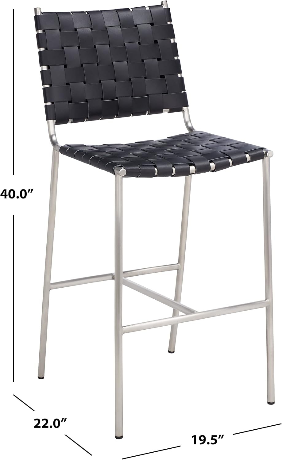 image:imageSAFAVIEH Home Collection Olenna Cognac Woven LeatherSilver 26inch Kitchen Island Breakfast Nook Counter Stool Fully AssembledBlackSilver