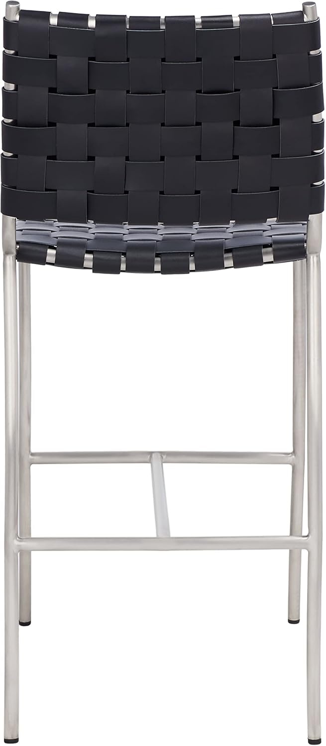 image:imageSAFAVIEH Home Collection Olenna Cognac Woven LeatherSilver 26inch Kitchen Island Breakfast Nook Counter Stool Fully AssembledBlackSilver