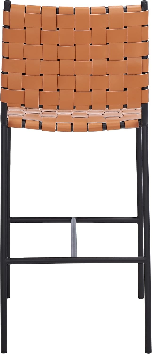 image:imageSAFAVIEH Home Collection Olenna Cognac Woven LeatherSilver 26inch Kitchen Island Breakfast Nook Counter Stool Fully AssembledCognacBlack