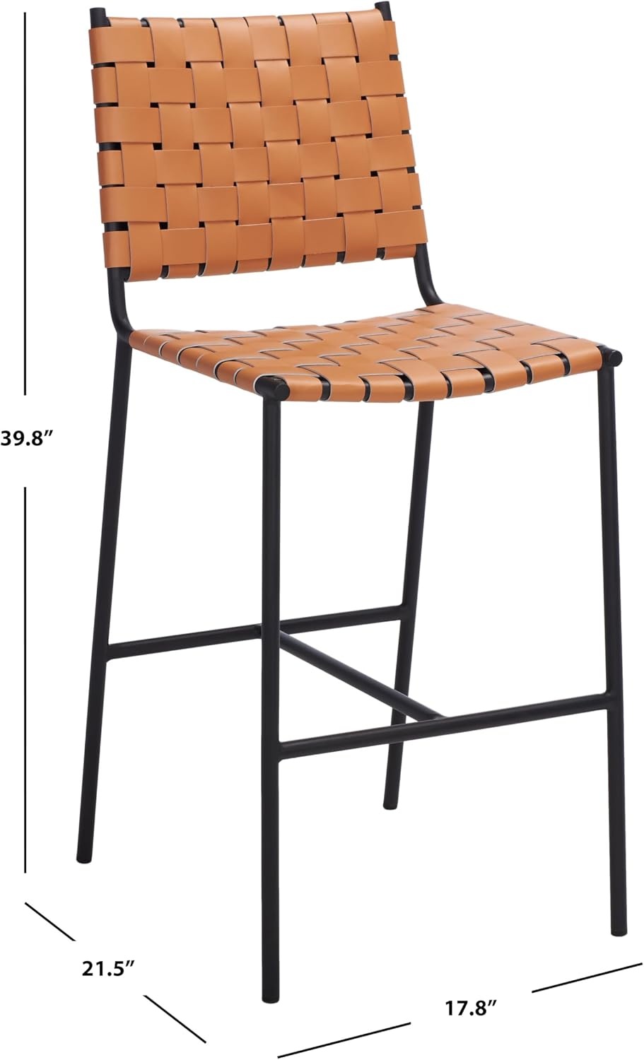 image:imageSAFAVIEH Home Collection Olenna Cognac Woven LeatherSilver 26inch Kitchen Island Breakfast Nook Counter Stool Fully AssembledCognacBlack