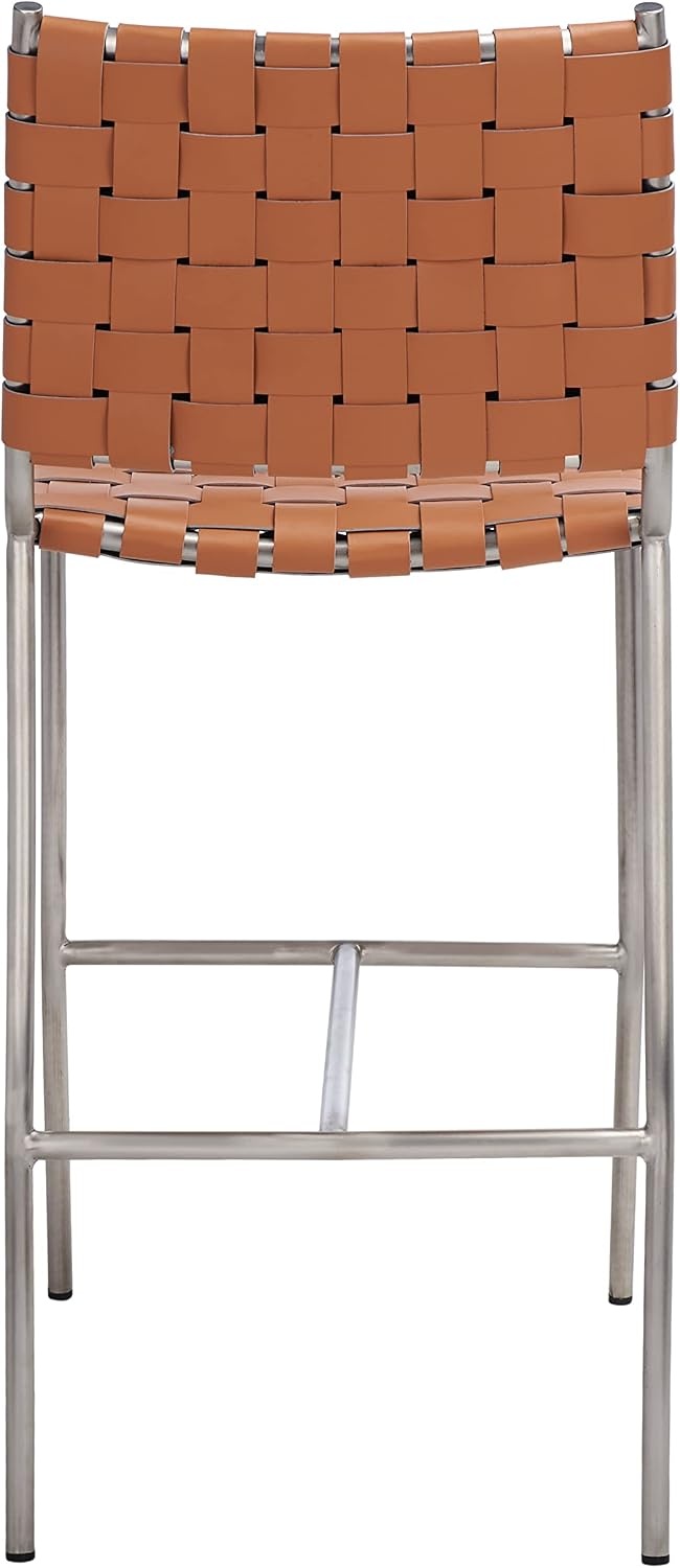 image:imageSAFAVIEH Home Collection Olenna Cognac Woven LeatherSilver 26inch Kitchen Island Breakfast Nook Counter Stool Fully AssembledCognacSilver