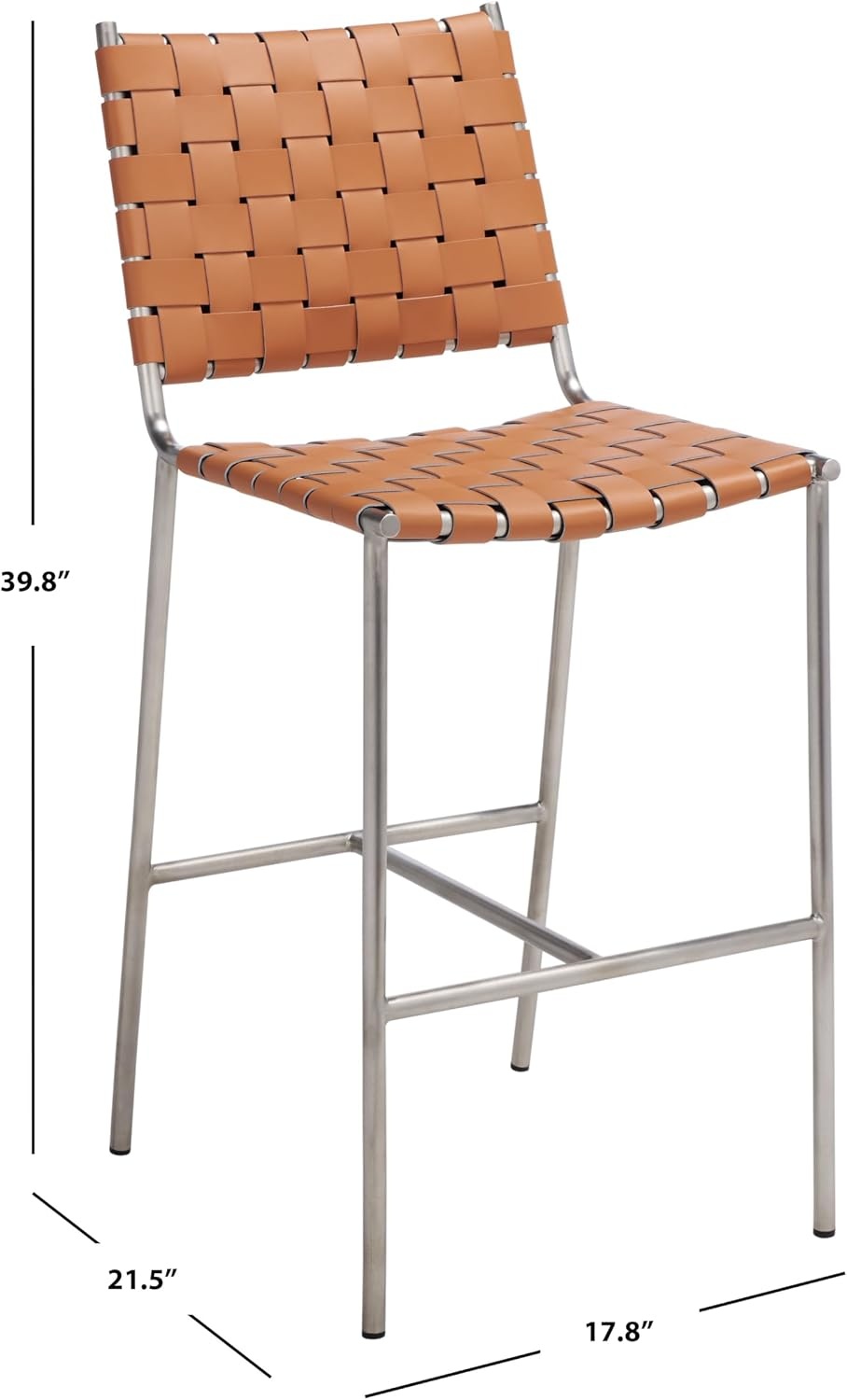 image:imageSAFAVIEH Home Collection Olenna Cognac Woven LeatherSilver 26inch Kitchen Island Breakfast Nook Counter Stool Fully AssembledCognacSilver