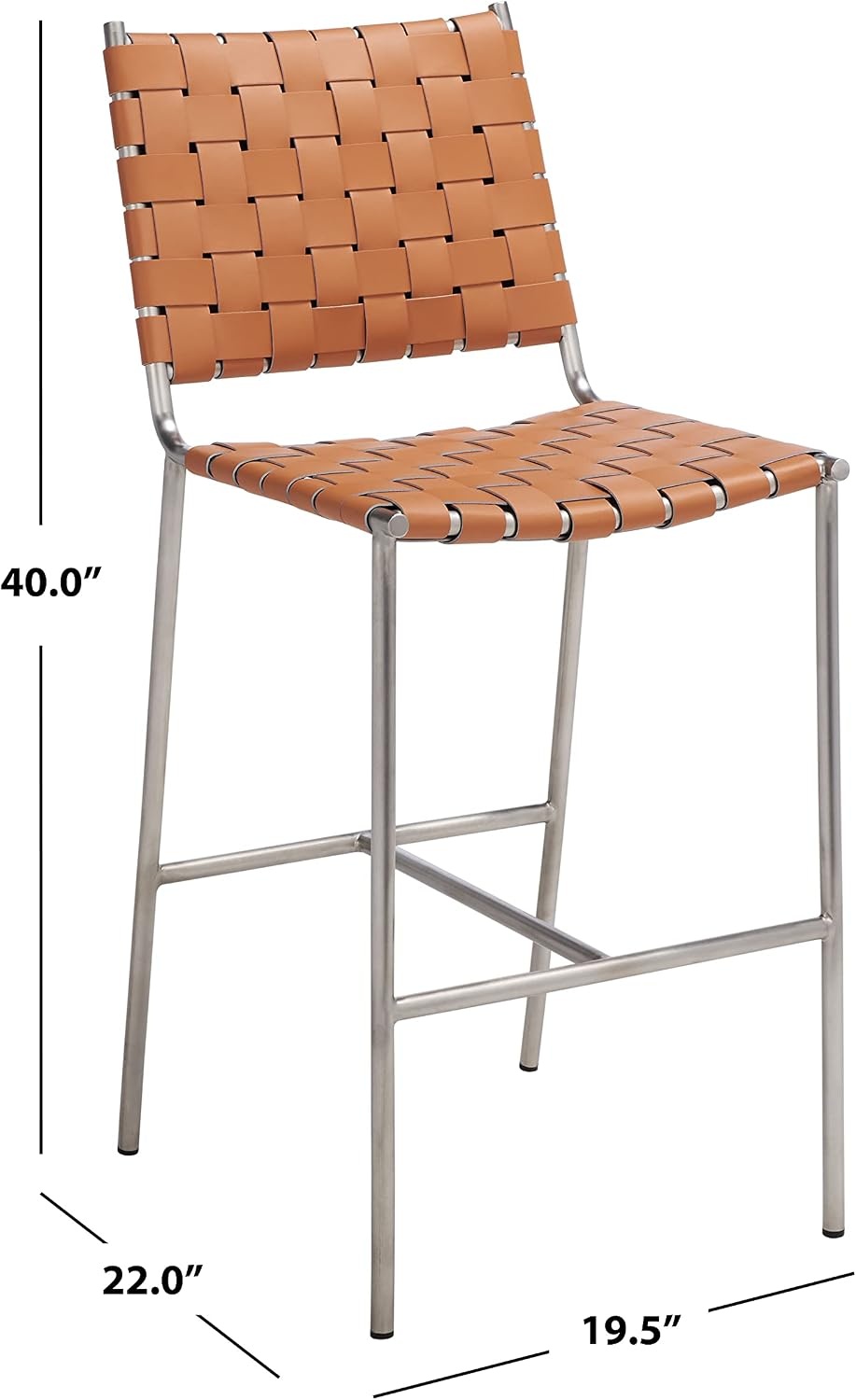 image:imageSAFAVIEH Home Collection Olenna Cognac Woven LeatherSilver 26inch Kitchen Island Breakfast Nook Counter Stool Fully AssembledCognacSilver