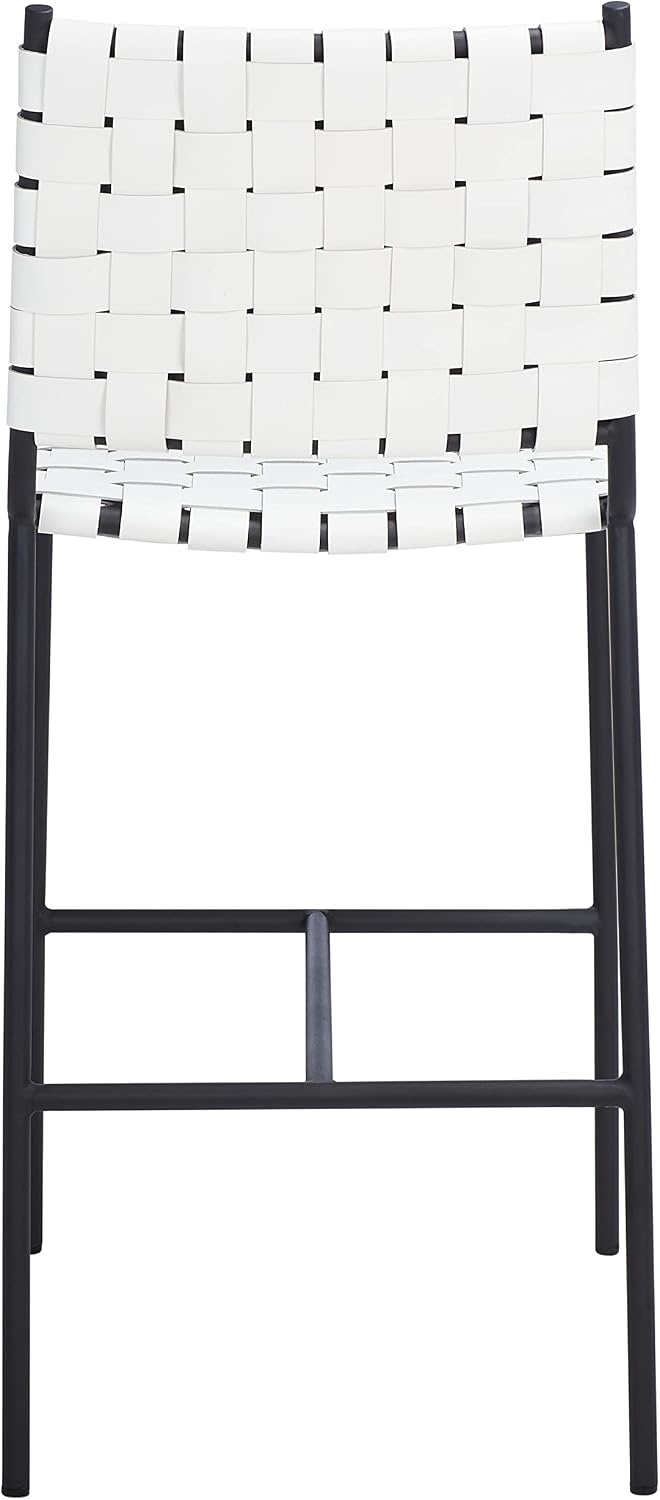image:imageSAFAVIEH Home Collection Olenna Cognac Woven LeatherSilver 26inch Kitchen Island Breakfast Nook Counter Stool Fully AssembledWhiteBlack