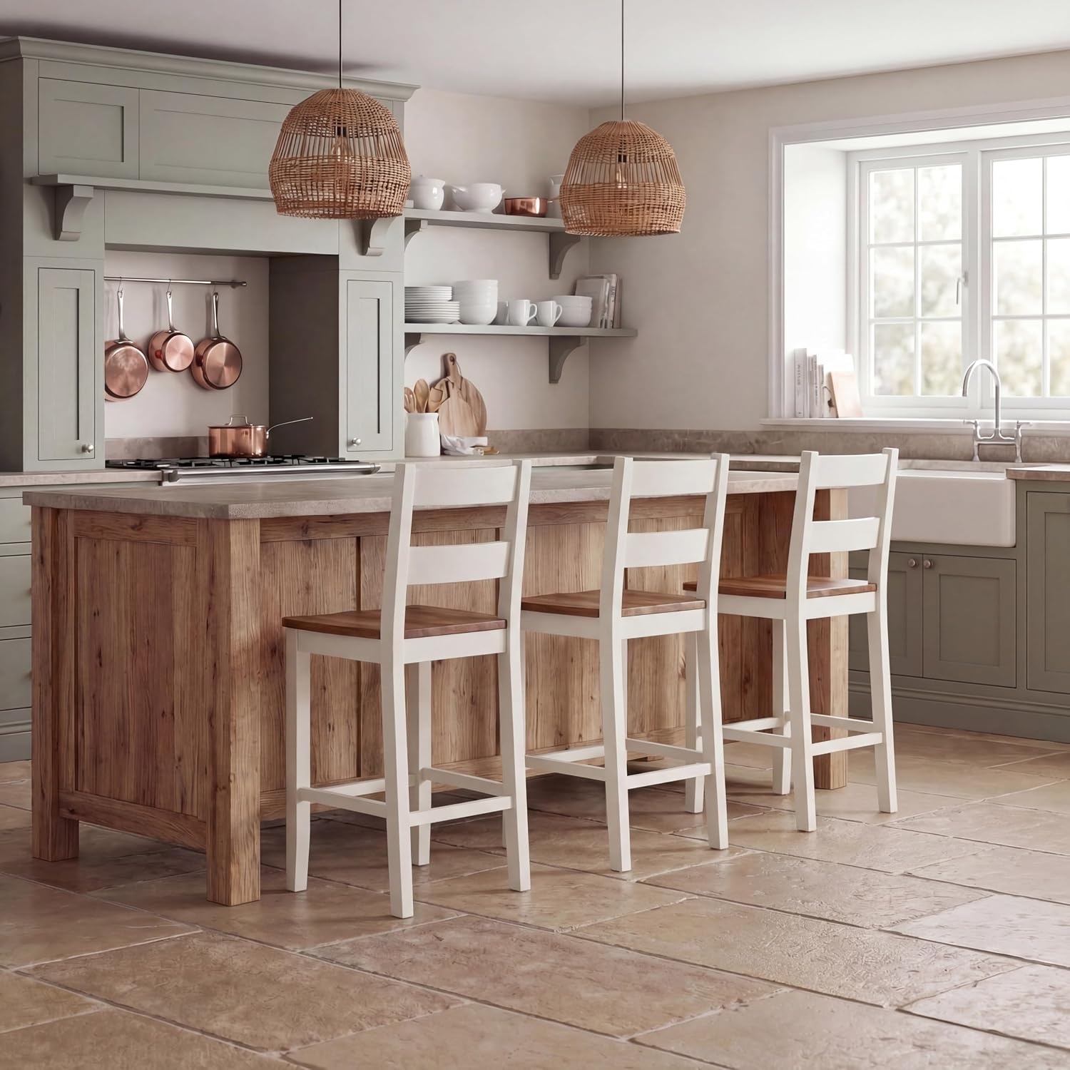 image:imageSAFAVIEH Home Collection Yuri White and Natural 24inch Counter Stool Set of 2