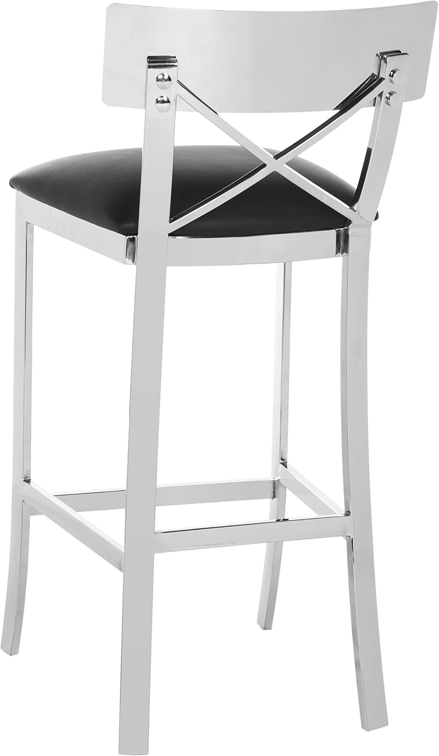 image:imageSafavieh American Homes Collection Zoey Black Stainless Steel Cross Back 39inch Bar StoolBlack