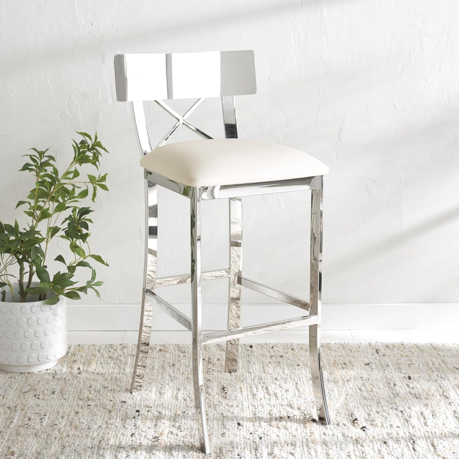 image:imageSafavieh American Homes Collection Zoey Black Stainless Steel Cross Back 39inch Bar StoolWhite