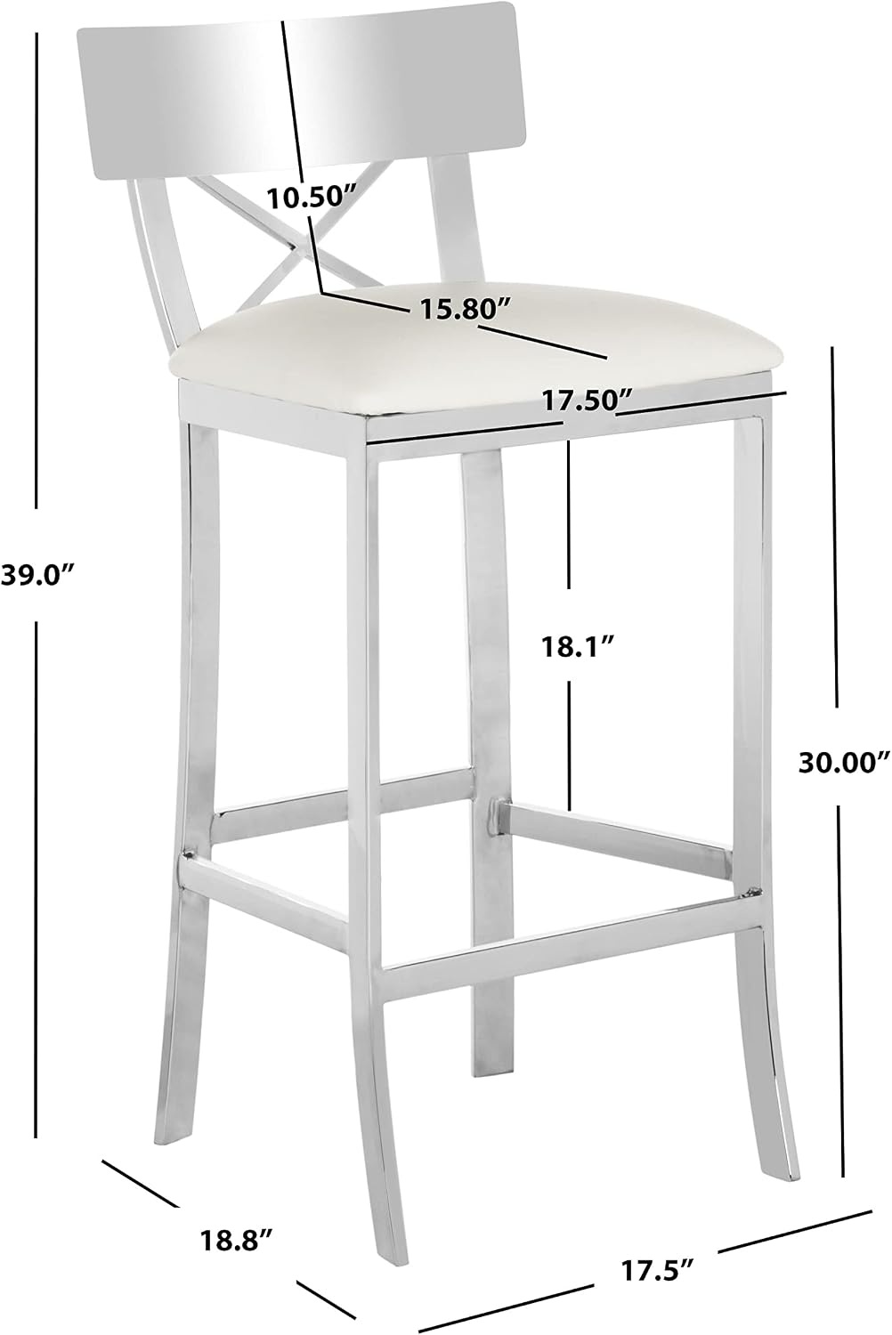image:imageSafavieh American Homes Collection Zoey Black Stainless Steel Cross Back 39inch Bar StoolWhite