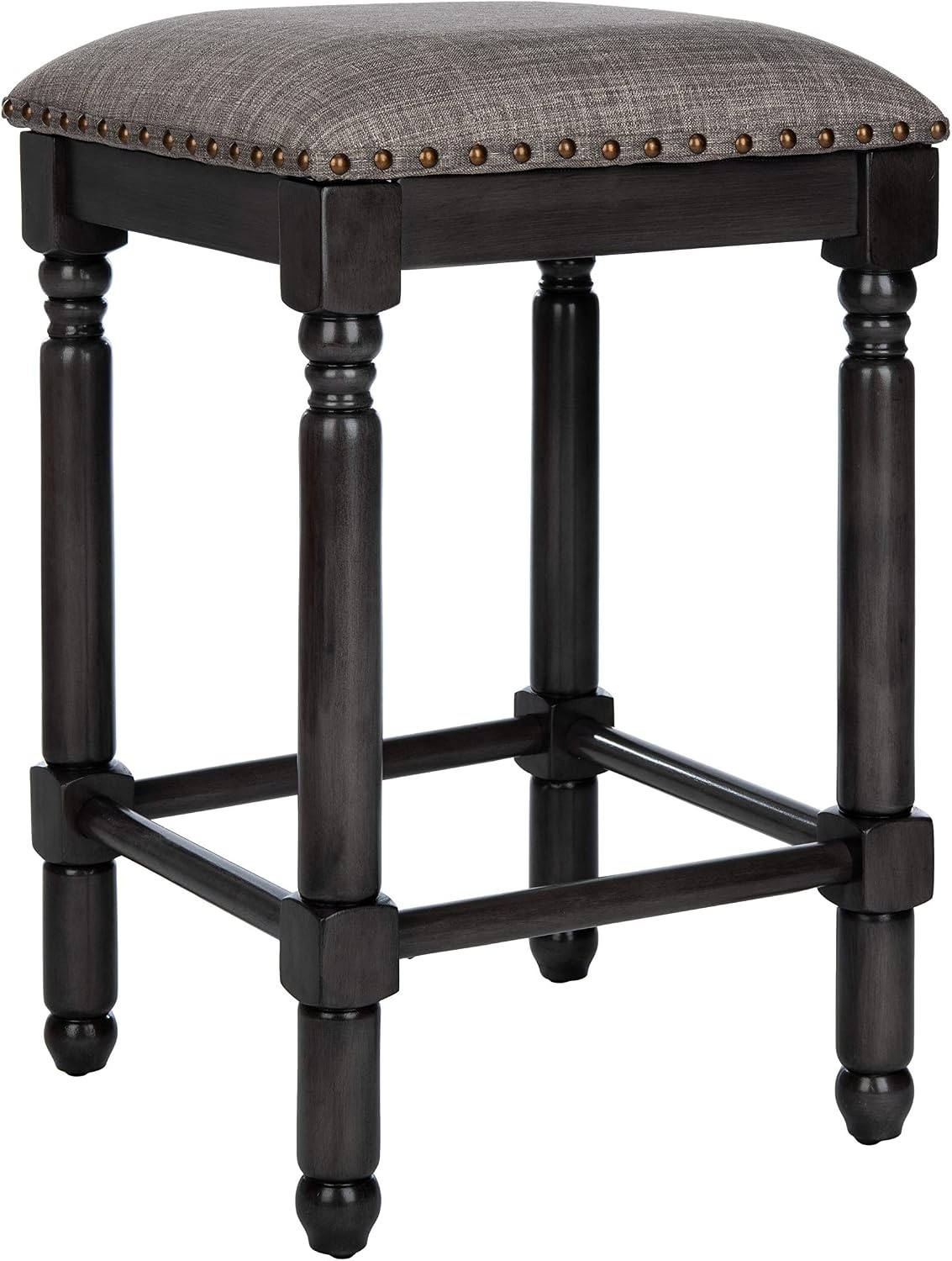 image:imageSafavieh Couture Home Collection Preston Grey Linen and Grey Walnut 25inch Counter Stool Set of 2GreyGrey Walnut With Copper Nailheads