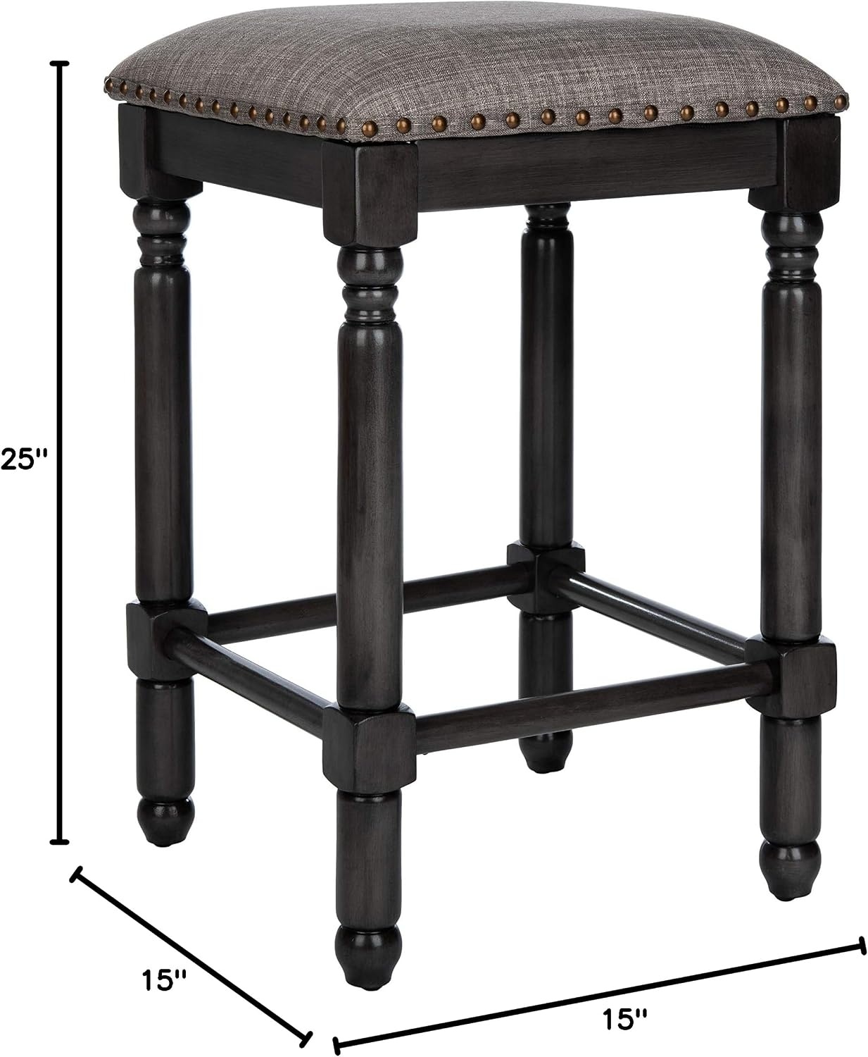 image:imageSafavieh Couture Home Collection Preston Grey Linen and Grey Walnut 25inch Counter Stool Set of 2GreyGrey Walnut With Copper Nailheads