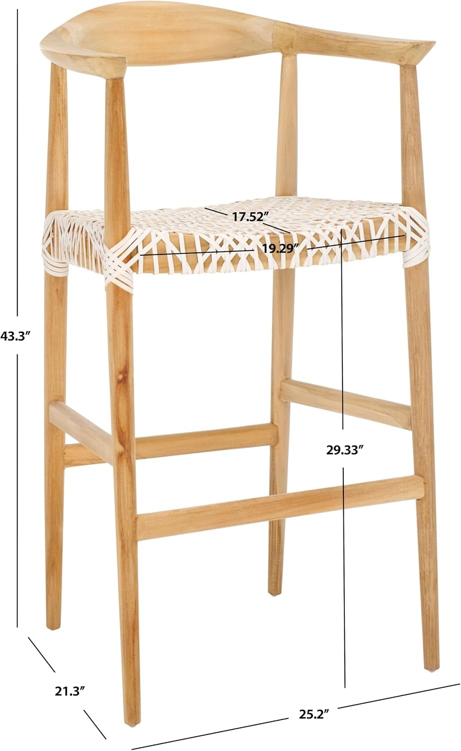 image:imageSafavieh Home Bandelier Scandinavian Brown Teak and White Leather 29inch Bar Stool