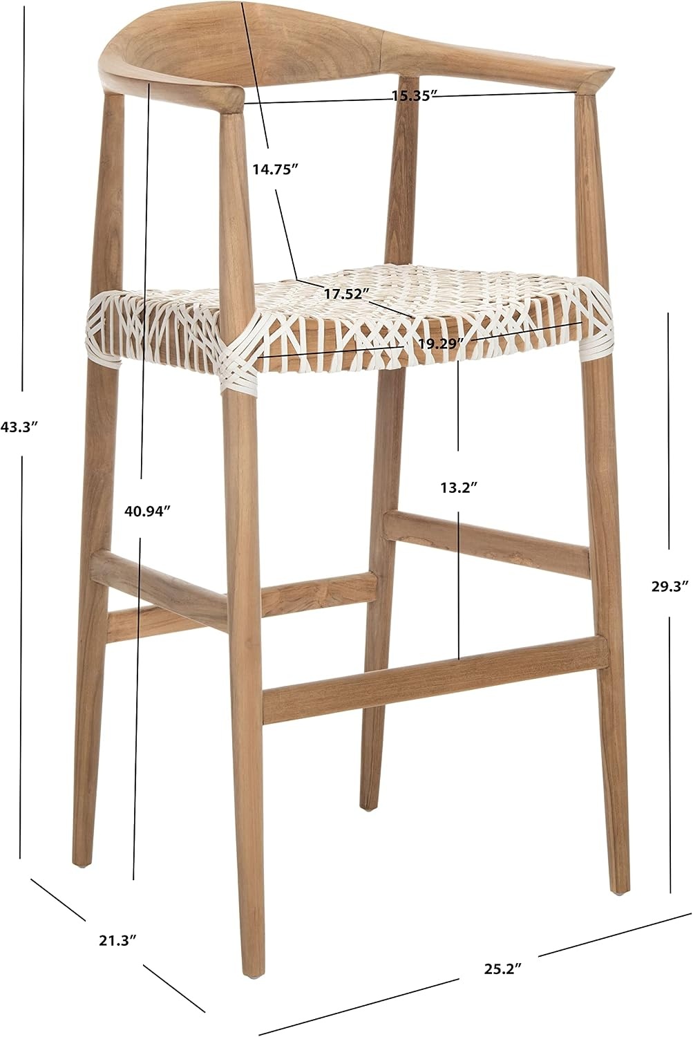 image:imageSafavieh Home Bandelier Scandinavian Brown Teak and White Leather 29inch Bar Stool