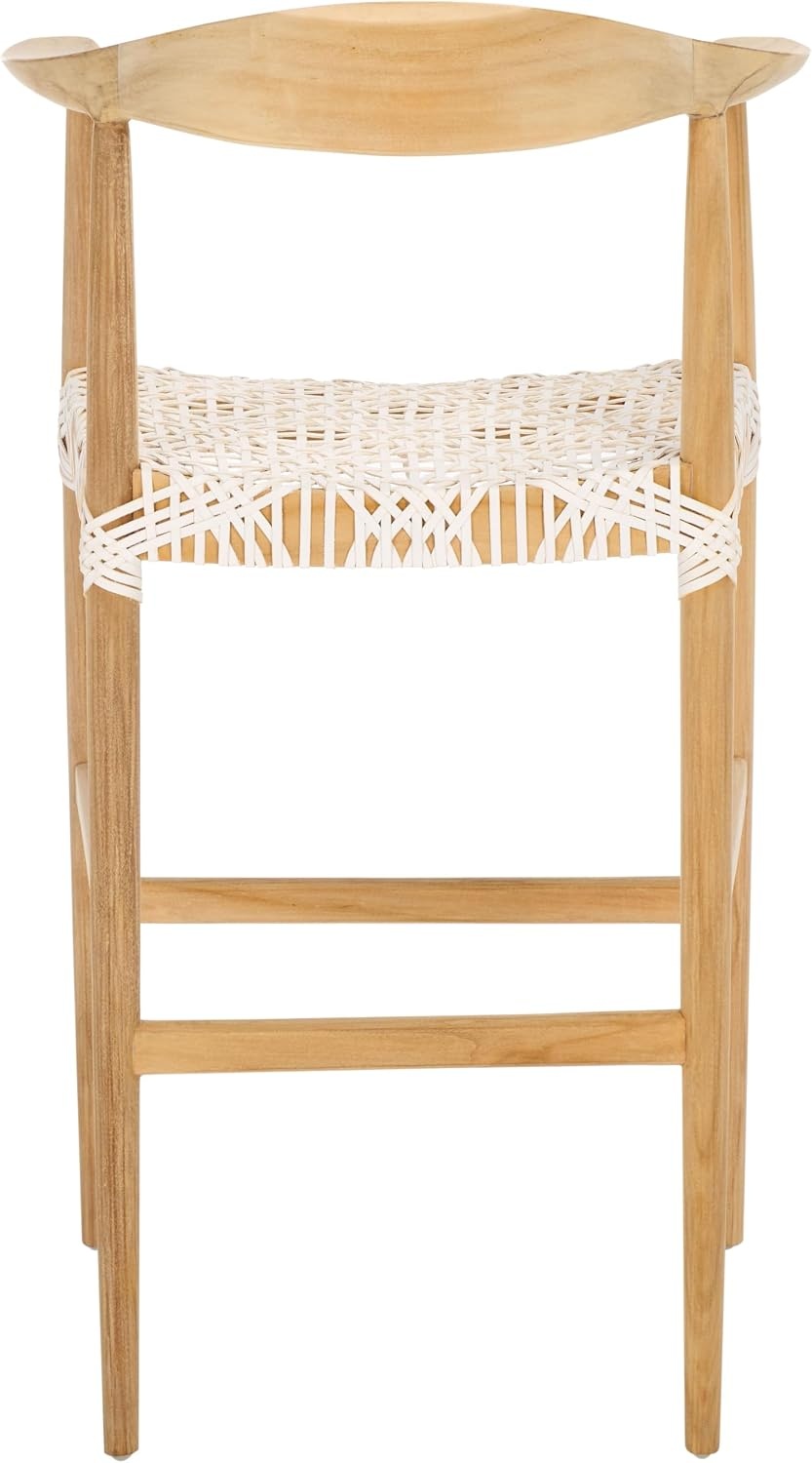 image:imageSafavieh Home Bandelier Scandinavian Brown Teak and White Leather 29inch Bar Stool