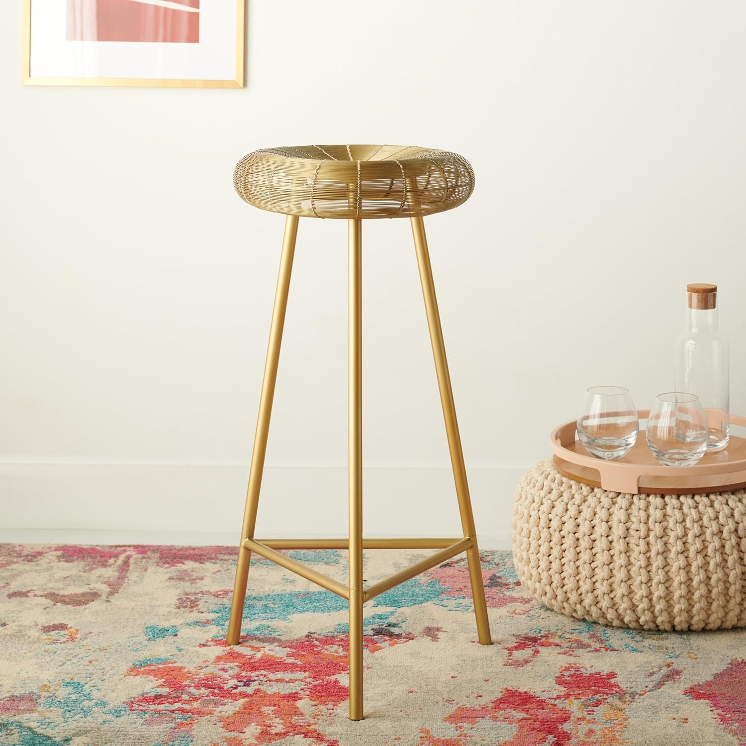 image:imageSafavieh Home Collection Addison Gold Wire Weaved 30inch Bar Stool