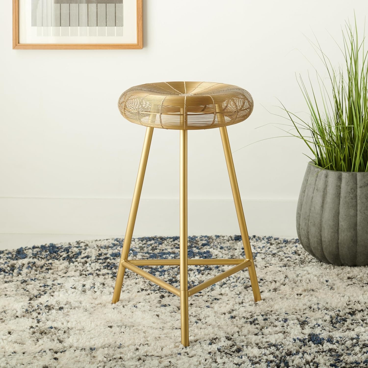 image:imageSafavieh Home Collection Addison Gold Wire Weaved 30inch Bar Stool