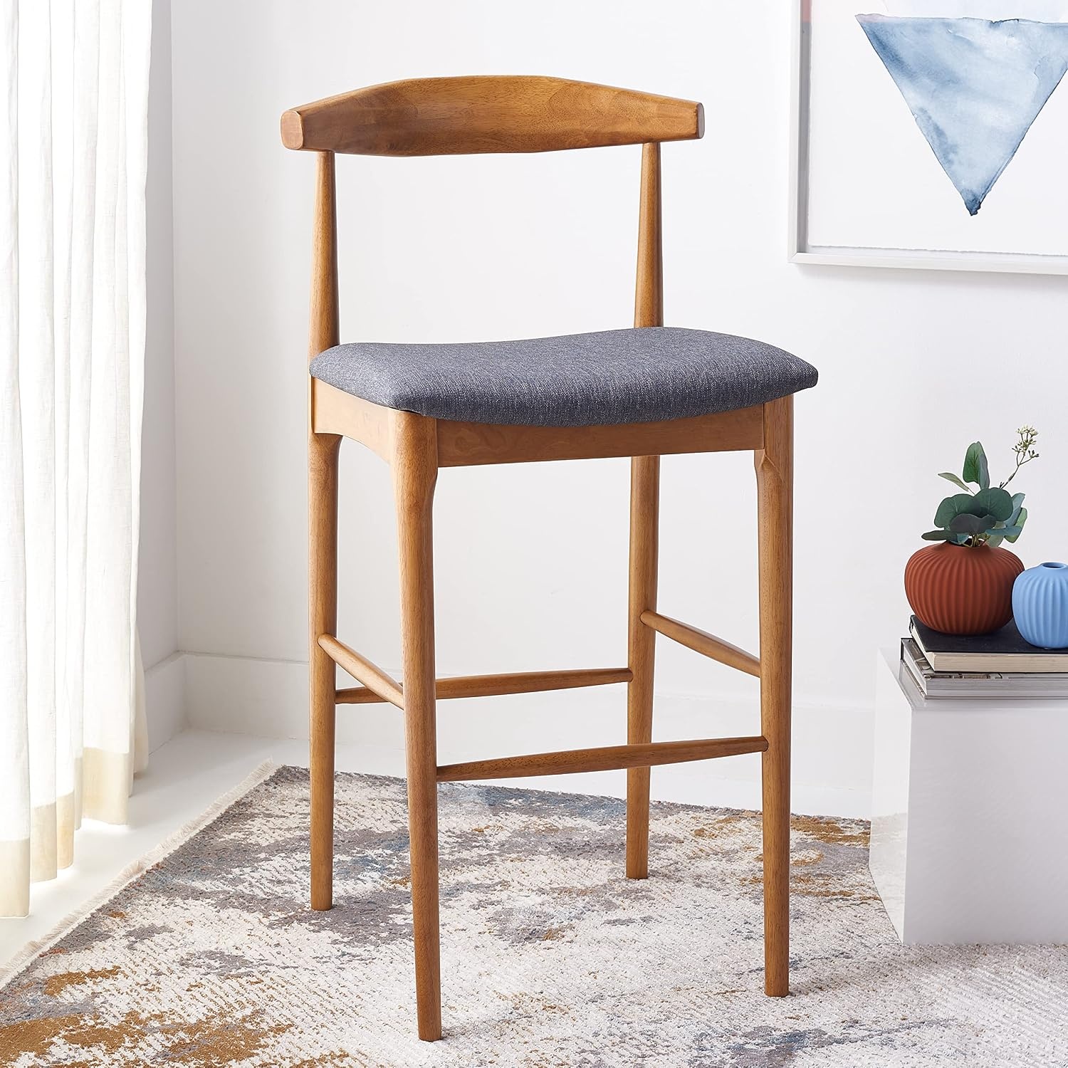 image:imageSafavieh Home Collection Lionel Retro BlackCream Cushion 30inch Bar StoolWalnutDark Grey