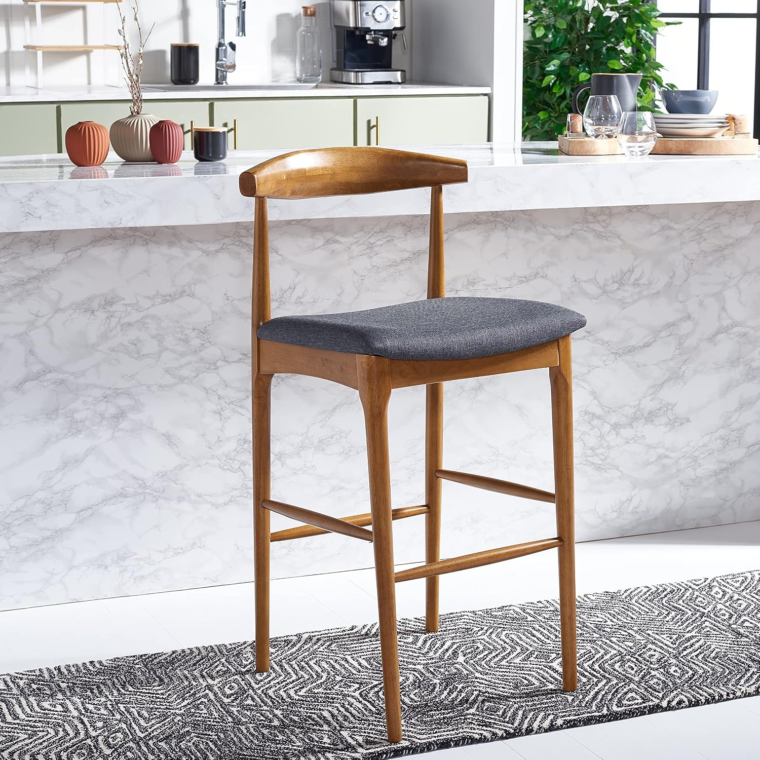 image:imageSafavieh Home Collection Lionel Retro BlackCream Cushion 30inch Bar StoolWalnutDark Grey