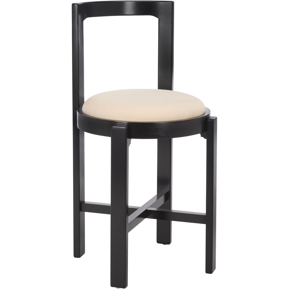 image:imageSAFAVIEH Furniture Estes Round 256Inch Counter Stool Light Blonde Solid Wood with White Upholstered Seat Ideal for Kitchen Dining Room Counter Seating BST8802DWhiteBlack