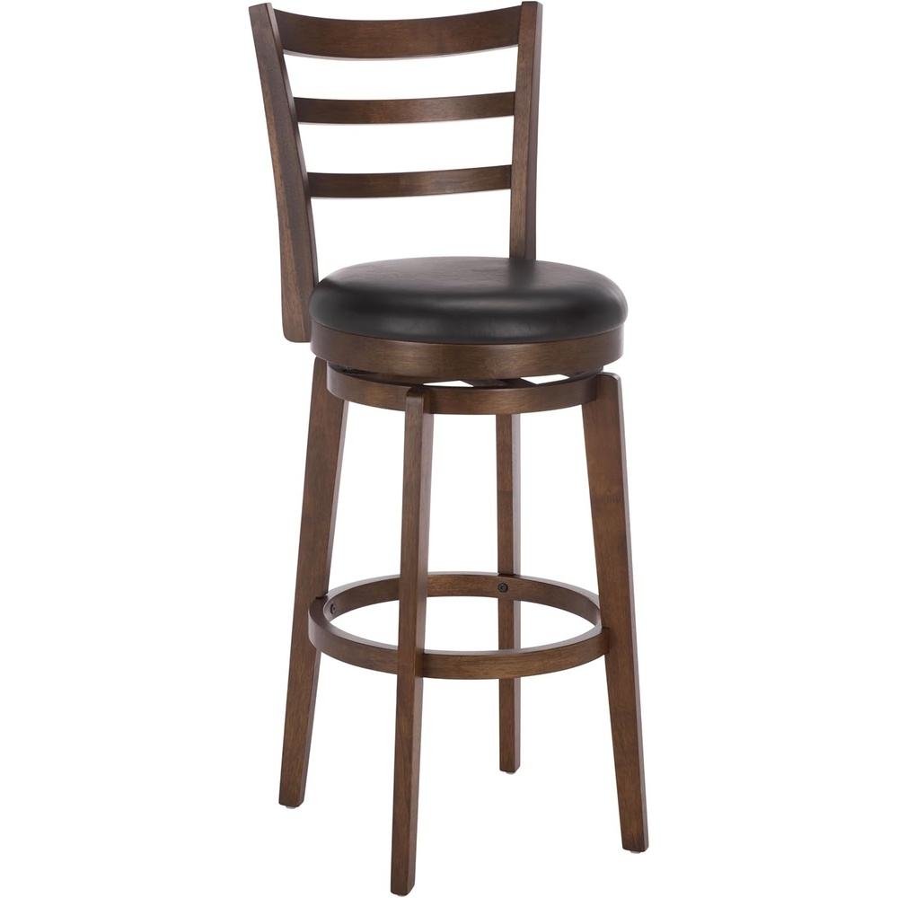 image:imageSAFAVIEH Furniture Hiroto 29Inch Swivel Bar Stool Black Vegan Leather Seat amp Walnut Solid Wood Ideal for Kitchen Dining Room Bar Seating BST5603ABlackWalnut
