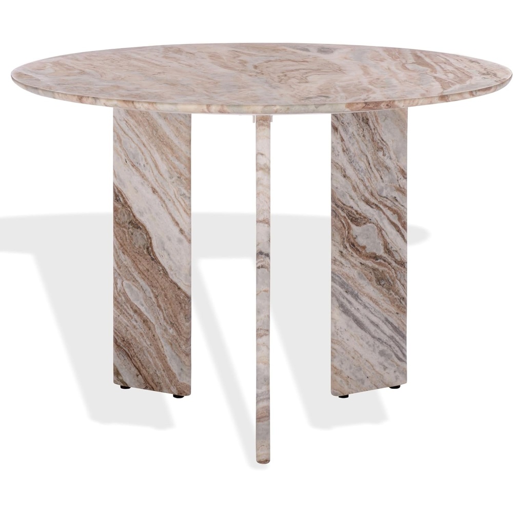 image:imageSAFAVIEH Home Collection Bindi White amp Brown Marble Dining Table Round 3Leg Pedestal Base Modern Statement Design SFV9752AWhiteBrown