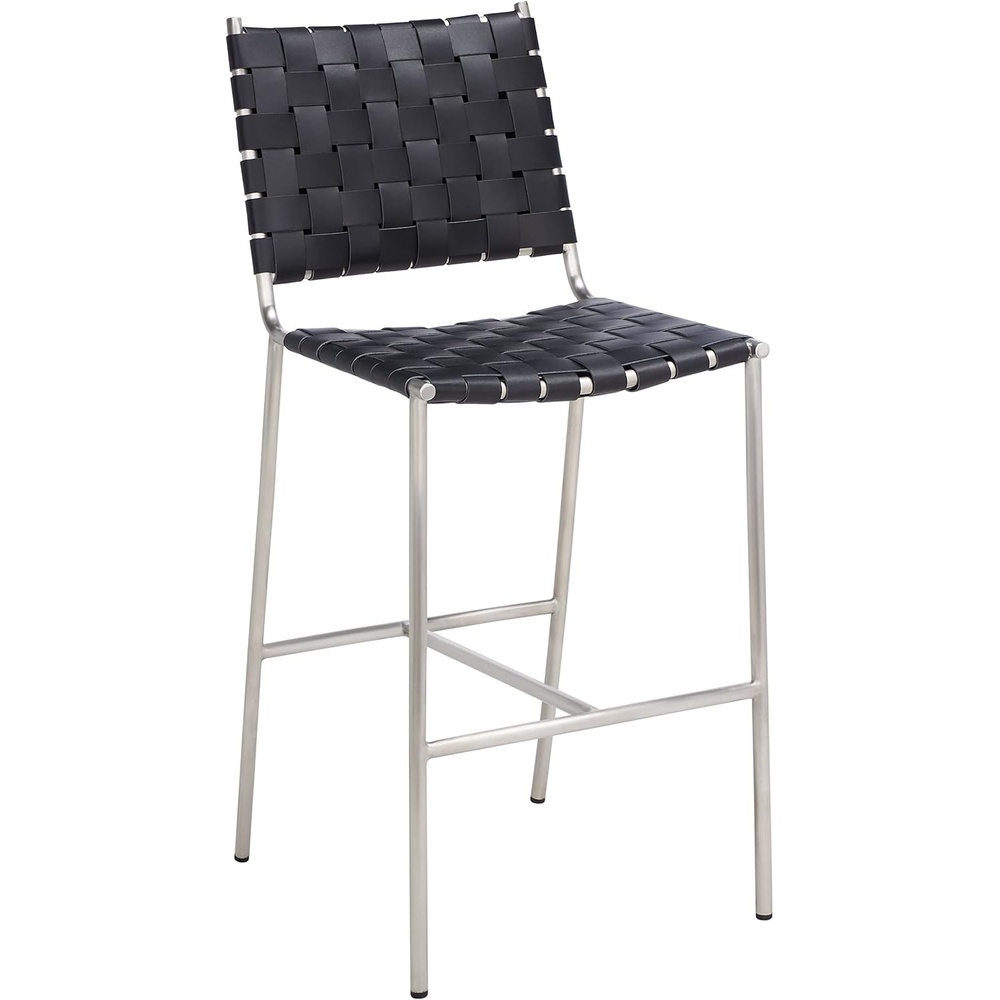 image:imageSAFAVIEH Home Collection Olenna Cognac Woven LeatherSilver 26inch Kitchen Island Breakfast Nook Counter Stool Fully AssembledBlackSilver