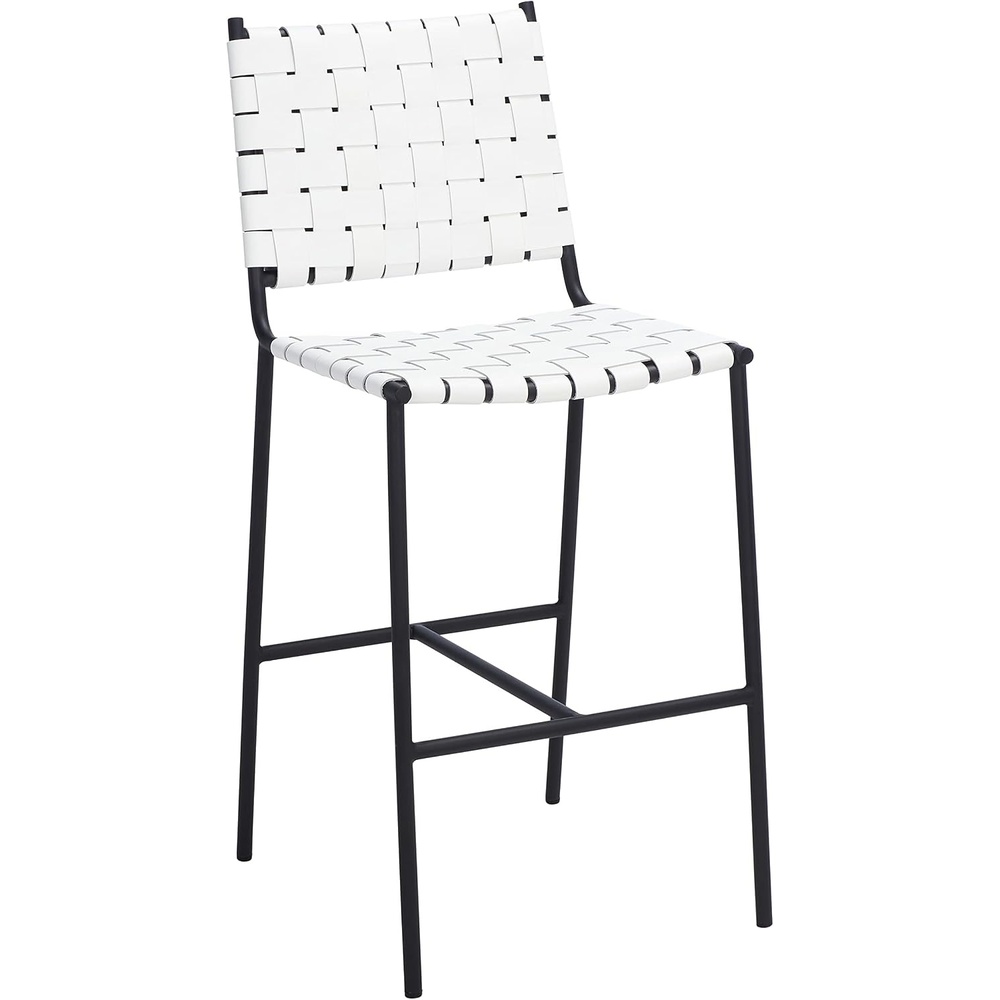 image:imageSAFAVIEH Home Collection Olenna Cognac Woven LeatherSilver 26inch Kitchen Island Breakfast Nook Counter Stool Fully AssembledWhiteBlack