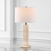 SAFAVIEH Couture Collection Hannabeth Travertine/Black 27-inch Dimmable Table Lamp for Bedroom Living Room Home Office Desk Nightstand