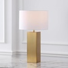 SAFAVIEH Couture Lighting Collection Hank Gold/White Metal 28-inch Table Lamp for Bedroom Living Room Home Office Desk Nightstand (LED Bulb Included)