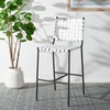 SAFAVIEH Home Collection Olenna Cognac Woven Leather/Silver 26-inch Kitchen Island Breakfast Nook Counter Stool (Fully Assembled)(White/Black)