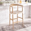 Safavieh Home Bandelier Scandinavian Brown Teak and White Leather 29-inch Bar Stool