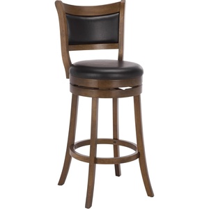 SAFAVIEH Furniture – Takado 29-Inch Swivel Bar Stool – Black Leather & Natural Solid Wood – Ideal for Kitchen, Dining Room, Bar Seating (BST5605A)(Black/Natural)