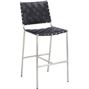 SAFAVIEH Home Collection Olenna Cognac Woven Leather/Silver 26-inch Kitchen Island Breakfast Nook Counter Stool (Fully Assembled)(Black/Silver)