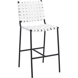 SAFAVIEH Home Collection Olenna Cognac Woven Leather/Silver 26-inch Kitchen Island Breakfast Nook Counter Stool (Fully Assembled)(White/Black)
