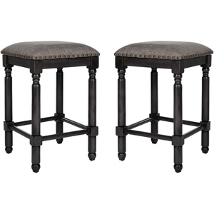 Safavieh Couture Home Collection Preston Grey Linen and Grey Walnut 25-inch Counter Stool (Set of 2)(Grey/Grey Walnut With Copper Nailheads)